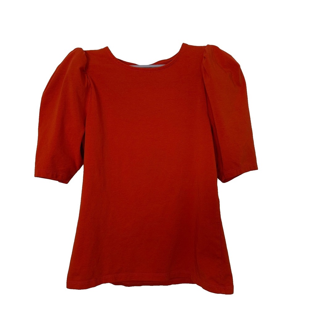 On 34th Womens Puff Sleeve Crew Neck Knit Top Orange Red Size S